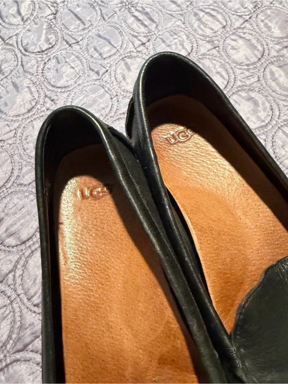 UGG Black Leather Slip-On Loafers for Women
